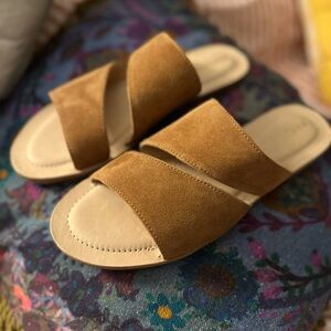 PLG Patina Tan Suede Women's Slide Sandals
